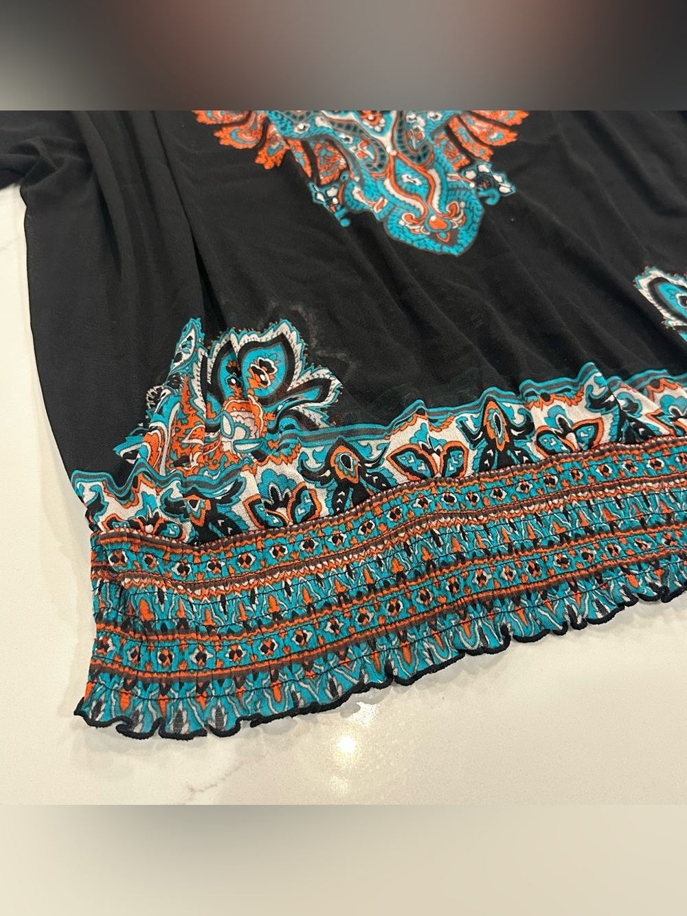 INC International Concepts Black Tunic Top with Turquoise & Orange Embroidery - Picture 3 of 10